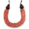 Avalaya Chunky Rose Red Shell Coin Necklace with Black Faux