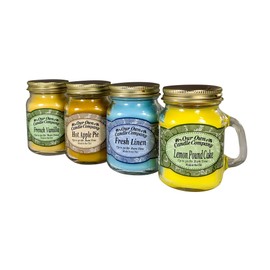 Our Own Candle Company 4 Pack Everyday Assortment Mini Mason Jar Candles - 3.5 Oz French Vanilla, 3.5 Oz Fresh Linen, 3.5 Oz Lemon Poundcake, 3.5 Oz Hot Apple Pie