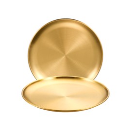 WANGSHIQI Stainless Steel Plates 3PCS Metal Dinner Plates 8 Inch Golden Plate,Camping Plate(Golden, 8”)