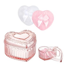 3 Pcs Powder Puff Set with Heart-Shaped Crystal Glass Containers – Soft, Washable & Reusable for Face & Body Soft Puffs Wet and Dry Makeup