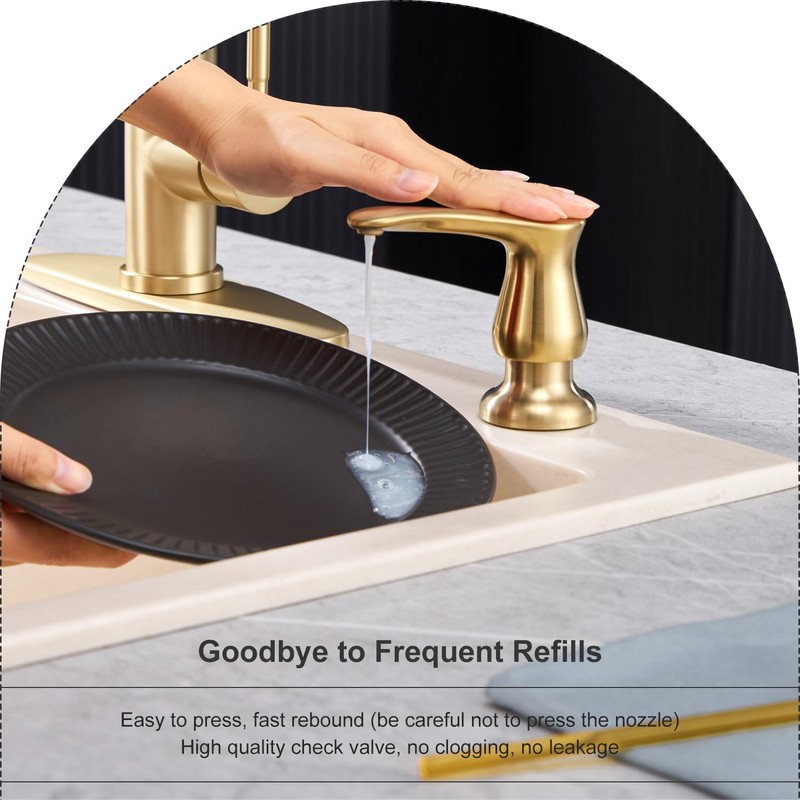 GAGALIFE Kitchen Sink Soap Dispenser Brushed Gold, Under Sink Soap