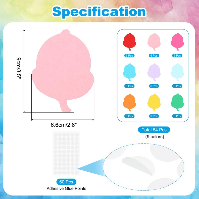 PATIKIL バレットカットアウトペーパー 54個のドングリ形の掲示板用ペーパーカットアウト装飾 教室のDIYクラフトプロジェクトやパーティー用品に適した粘着ポイ ント付き