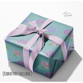 Classic pretty floral eco printed gift wrap with hand drawn pastel hydrangea flowers - 2 sheets and 2 tags - birthday present for her - Mother's Day