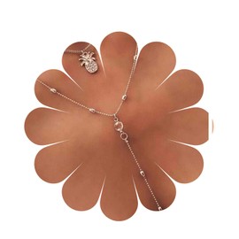 Yheakne Boho Layered Pineapple Necklace Choker Gold Long Lariat Chain Necklace Drop Crystal Chain Y Necklace Satellite Chain Choker Necklace Jewellery for Women and Girls, Metal