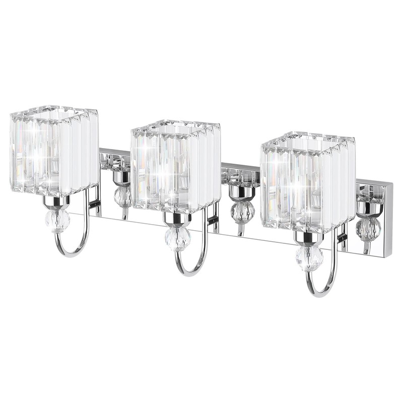 Ralbay Chrome Crystal Bathroom Vanity Light - 3-Lights, 24" Modern