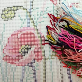 Poppy Field. Needlepoint Kit. Throw Pillow 16×16 Inches. Printed Tapestry Canvas, European Quality