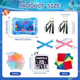 Leogony 26PCS Black and White Sensory Toys for Babies 0-12 Month, Newborn Tummy Time Water Mat, Baby Book, Ribbon Ring, Cheerleader Inflatable Baton, Scarves for Baby Gifts