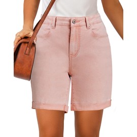 luvamia Womens High Waisted Denim Shorts, Pink, Size Large, 12-14