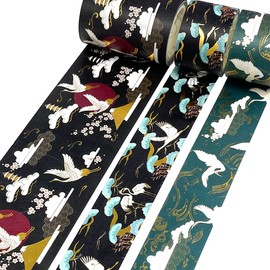 allydrew Elegant Gold Foil Washi Tape and Sticker Set for Stationery, Diary, Card Making (3 Rolls & 3 Sheets), Cranes & Crests