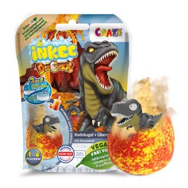 INKEE SURPRISE DINO | Badekugeln Kinder mit Überraschung , Ei-Form Badebombe 100g mit Dinosaurier Figuren , Pfirsich-Eistee Aroma & Avocado-Öl | Pfirsich-Eistee Duftende Badezusatz Eier mit Avocado-Öl, Dermatest Sehr Gut, 2x 100g Ei-Form Badekugel für Jungen & Mädchen
