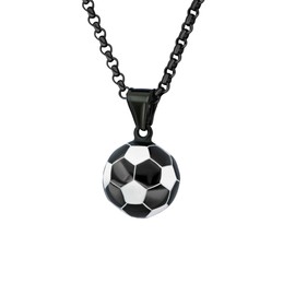 TenrSteel Black Soccer Football Pendant Chain Stainless Steel Sports Jewelry Gift Soccer Charm Necklace