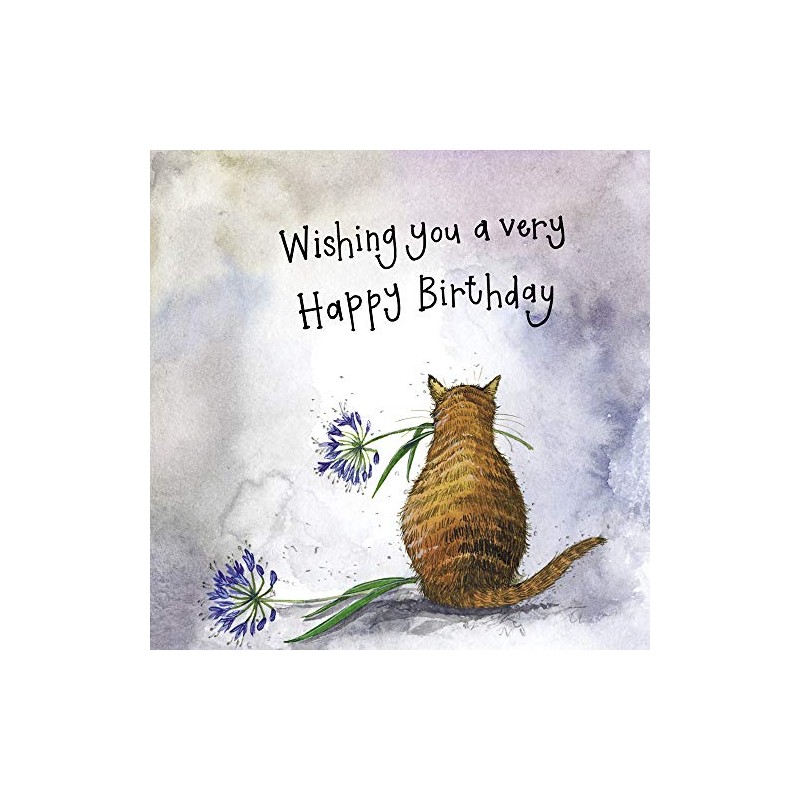 ALEX CLARK Happy Birthday Cat and Agapanthus Card