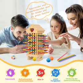 NEUFOOD Montessori Toy from 3 Years, 77 Pieces Colourful Wooden Sticks Educational Board Game, Fine Motor Skills Game, Family Game, Travel Game for Children, Games from 3 4 5 6 7 Years