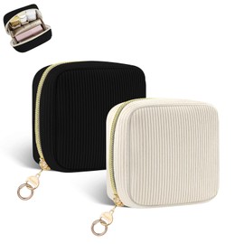 Pack of 2 10 x 10 x 5 cm Mini Bag Small Cosmetic Bag for Handbag Women's Makeup Bag for Travel Accessories Purse Toiletry Bag with Zip Gift Best Friend, Black & Beige, Mini cosmetic bag for handbag
