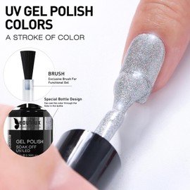 beautilux Silver Glitter Gel Nail Polish, 1Pcs Silver Glitter Iridescent Rainbow Color Gel Polish for Manicure Salon at Home (10ML)