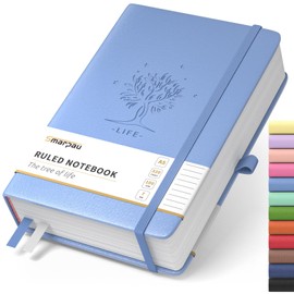 Smarpau Lined Journal Notebook - A5 Hardcover Journal 320 Pages 100gsm Thick Lined Paper for Writing, Leather Notebook Notepad for Women Men School Office - 14.5 x 21cm, Light Blue