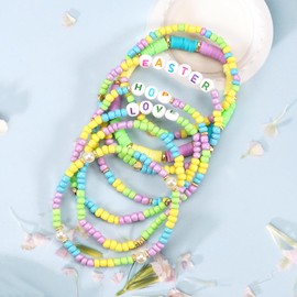 Ardorchid Easter Bracelets for Women Spring Colorful Heishi Beads Bracelets Hop Love Easter Letter Stackable Stretchy Boho Layered Bracelet ﻿