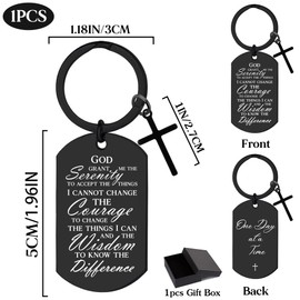 Serenity Prayer Gifts for Women Men - 1 Year Sober Bible Verse Keychain Inspirational Sobriety Gift Black, Christian AA Recovery Key Chains for Boys Dad Son Daughter Friends Sober Anniversary