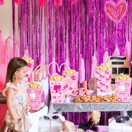 JeVenis 12pcs Hot Pink Gril Party Favors Popcorn Box Bags Gift Bags Hot Pink Grill Birthday Decoration