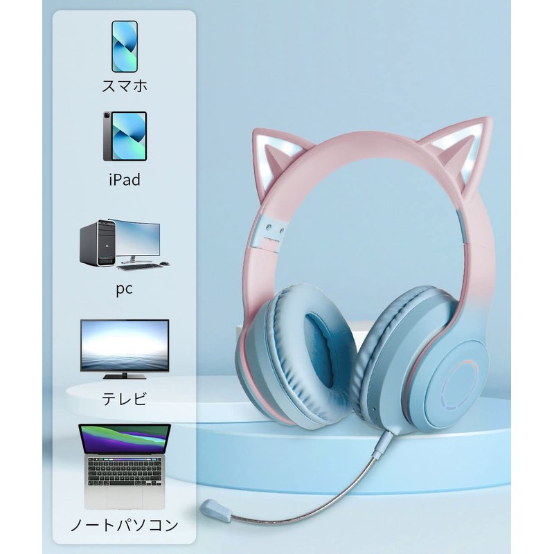 Headphones, Cat Ear Headphones, Wired and Wireless, Over-Ear Headphones, Bluetooth