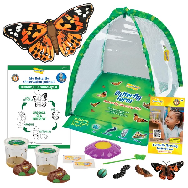 Butterfly Farm with 2 Cups of Caterpillars - Kids Dress Up Butterfly Wings Cape Costume for Boys & Girls - Butterfly Life Cycle Stages