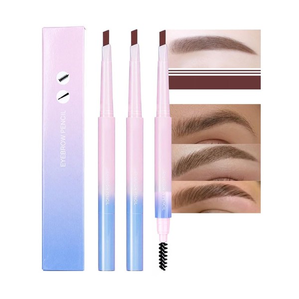 3-Pack Dual-Sided Retractable Eyebrow Pencil with Brow Brush, Triangular Tip,