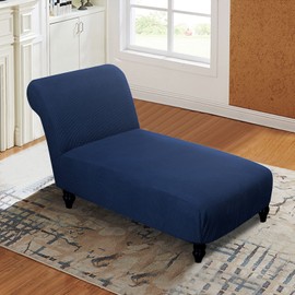 Armless Lounge Chaise Slipcover, Stretch Chaise Chair Covers for Living Room Chaise Slipcover Armless Chaise Lounge Indoor Slipcover for Bedroom Chaise Soft Jacquard Fabric Machine Washable(Navy)