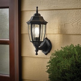 MULANDI Photocell-Controlled Outdoor Wall Light – Die-Cast Aluminum & Glass Water-Resistant Exterior Fixture, Wet Location Rated, E26 Base (60W Max) for Porch, Garage, Garden（Black）