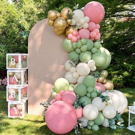 Balloons Birthday Pink Green White, Pack of 60 12 Inch Sage Green Pink Balloons Beige Pink Latex Metallic Gold Confetti Balloons for Wedding Baby Shower Jungle Birthday Party Decoration