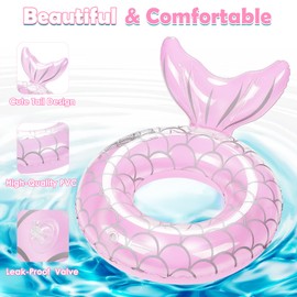 HeySplash Pool Floats Kids, Inflatable Swimming Ring Mermaid Tail Shaped Swim Tube Floaties, Summer Water Fun Beach Party Swimming Pool Toys for Kids Children Water Activities, Pink
