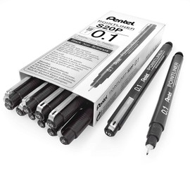 Pentel Arts Pointliner Drawing Pen, 0.1mm, Black Ink, Box of 12 Pens (S20P-1A)
