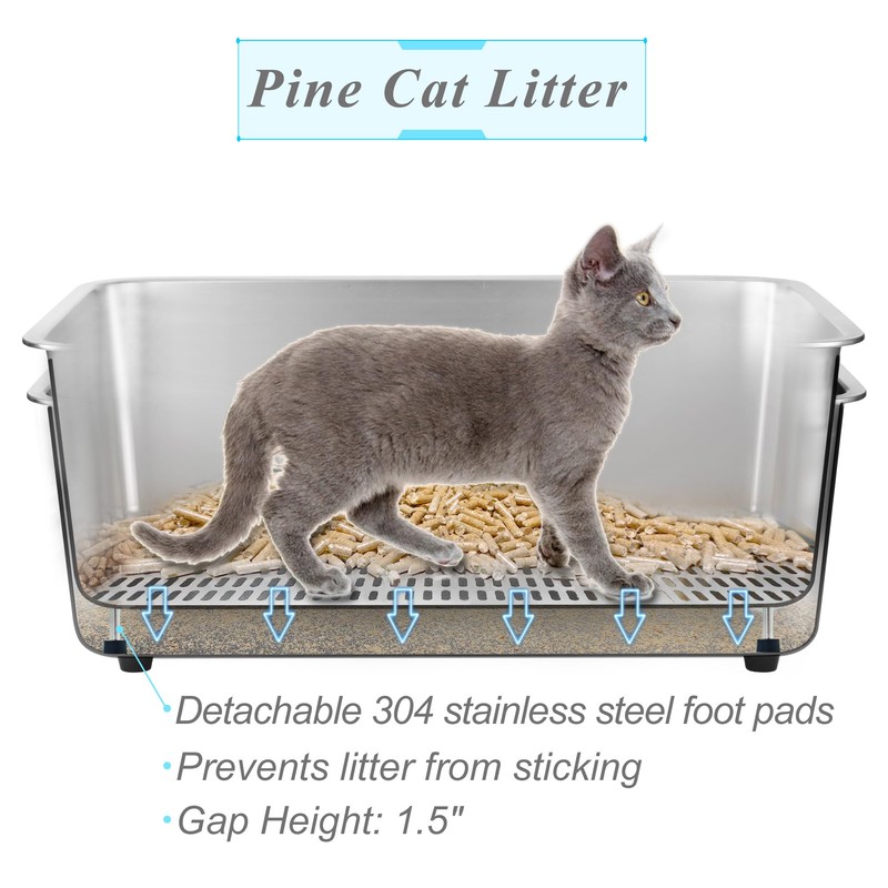 Sorstrem Stainless Steel Cat Sifting Litter Box for Pine Pellets