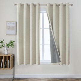 Joydeco Blackout Curtains 63 Inch Length, Light Beige Blackout Curtains for Bedroom Living Room, Beige Light Sun Heat Blocking Linen Texture Window Curtains Drapes (52x63 inch, Light Beige)