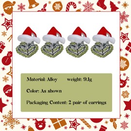 UNVOJL 2 Pairs Christmas Grinch Earrings Rhinestone Christmas Stud Earrings Santa Stud Earrings Christmas Monster Stud Earrings for Christmas Winter Holiday Jewelry Gift