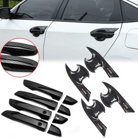 Xotic Tech Exterior Door Handle & Bowl Cover Trim Set, Carbon Fiber Pattern, Compatible with Honda Civic 10th Gen (with keyless Entry Hole)