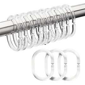 Plastic Shower Curtain Rings Hooks, 24 Pcs Shower Curtain Rings, Plastic Curtain C Rings Roller Rust-Resistant & Anti-Drop Shower Hooks for Curtain Bathroom Shower Curtains(Clear)