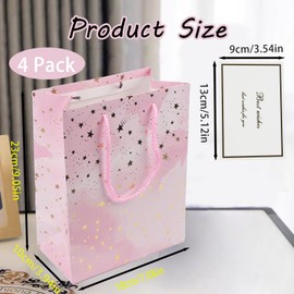 RAFIYU Gift Bags for Presents, 4 Pcs Pink Gift Bag Medium with 4 Cards, Present Bags with Handles, Elegant Wrapping Gift Bags for Women Men Birthday Bridal Shower Wedding Party Christmas (Pink)