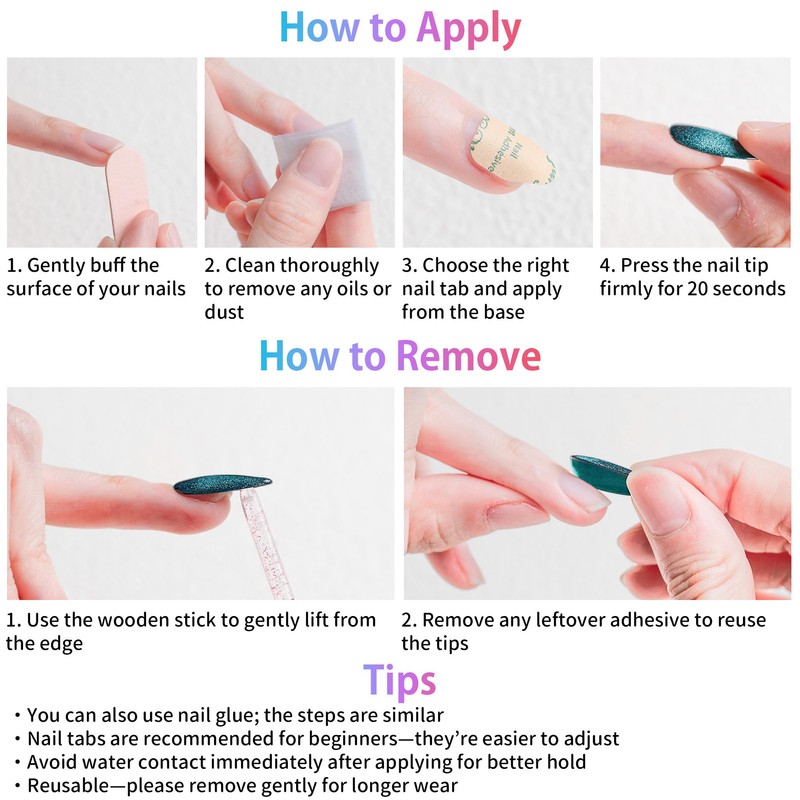 Sun&Beam Nails Handmade Nail Tips, Medium, Long, Almond, Blue, Gold,