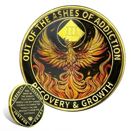 Leafence Phoenix Recovery Coin with Serenity Prayer Commemorative Addiction Recovery Medallion Sobriety Coin NA AA Chips Challenge Coin Narcotics Alcoholics Anonymous (Phoenix Recovery, 3 Years)