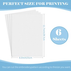 HKC Stabilizzatore per Ricamo Idrosolubile Autoadesivo, 6 Pezzi A4 (29,7 X 21 Cm) Carta da Ricamo Stampabile o Motivo da Disegno, Carta da Ricamo Solubile in Acqua per Ricamo a Mano e a Macchina