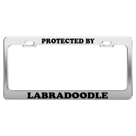 Product Express Protected by Labradoodle License Plate Frame Tag Holder Car Truck Accessories