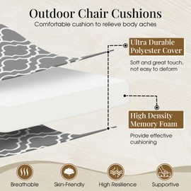 downluxe Outdoor Chair Cushions Set of 4 for Patio Furniture, Waterproof Round Corner Patio Chair Cushions with Ties, Memory Foam Outdoor Seat Cushion, 17" X 16" X 2", Grey Gourd