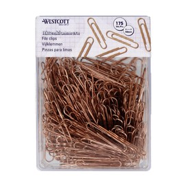 Westcott Büroklammern Kupfer 175 Stück | Vorratspack Aktenklammern 50mm | Praktische Kunststoffbox | Papierklammern für Büro und Haushalt | E-10644 00