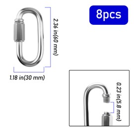 ZEONHEI Pack of 8 M6 Stainless Steel Chain Link Screw Connector with Screw Connector, Chain Link Chain Connector 6 mm, Chain Emergency Link for Carabiner Hammock Camping, Outdoor, 280 kg Load Capacity