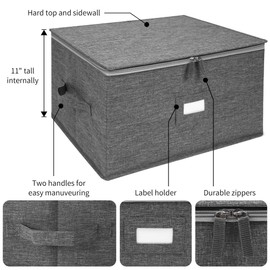 Stemware Storage Cases, Wine Glass Storage Box Containers for Glassware or Crystal, Holds 12 Red or White Wine Glasses, Hard Top and Sides (Grey)