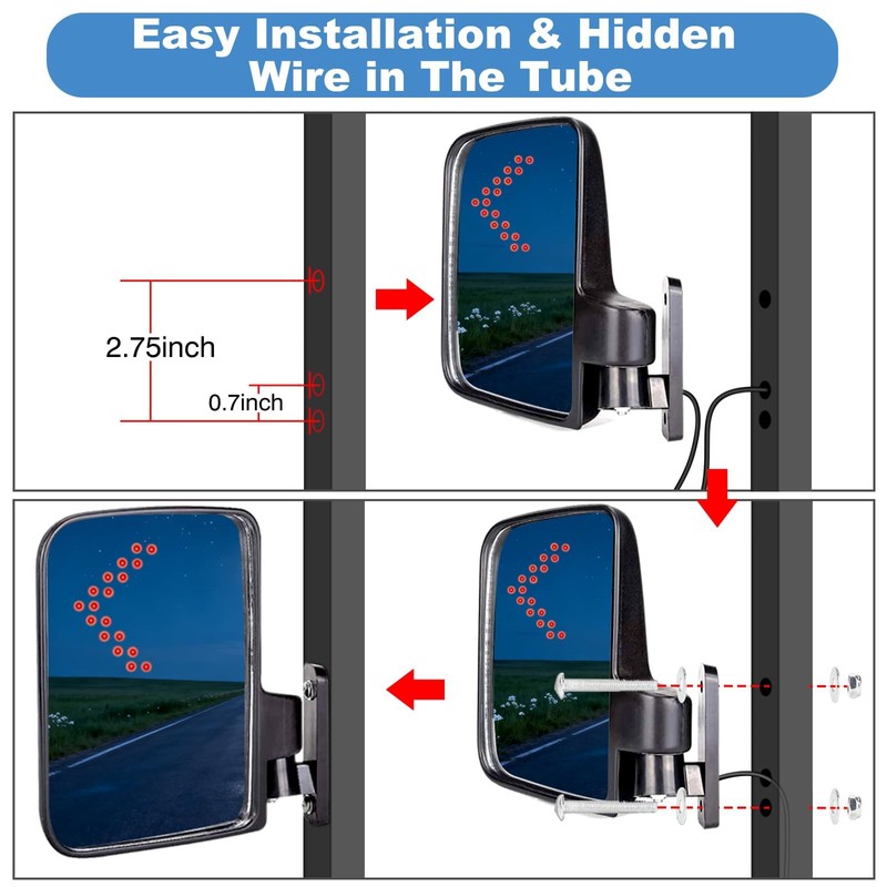 Golf Cart Mirror Universal with Turn Signal Light Golf Cart