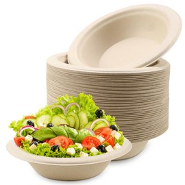 VZXZXE Pack of 50 Disposable Soup Bowls, 350 ml, Disposable Tableware Made of Sugarcane Bagasse, Biodegradable Soup Bowls, Disposable for Parties, Families, Picnics