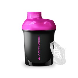 Amityunion Protein Shaker Deluxe 400 ml, Leak-Proof, BPA-Free Fitness Cup with Sieve and Scale for Creamy Whey Powder Shakes, Isolates, Sports Concentrates