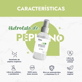 HEBBE Hidrolato De Pepino 120 Ml Tónico Facial Refrescante Reduce Ojeras Equilibra pH Piel Seca Y Sensible