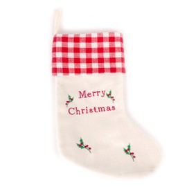 WeRChristmas 48 cm Strumpf mit Englischer Aufschrift Merry Christmas Stickerei mit Dekoration, Rot/Weiß